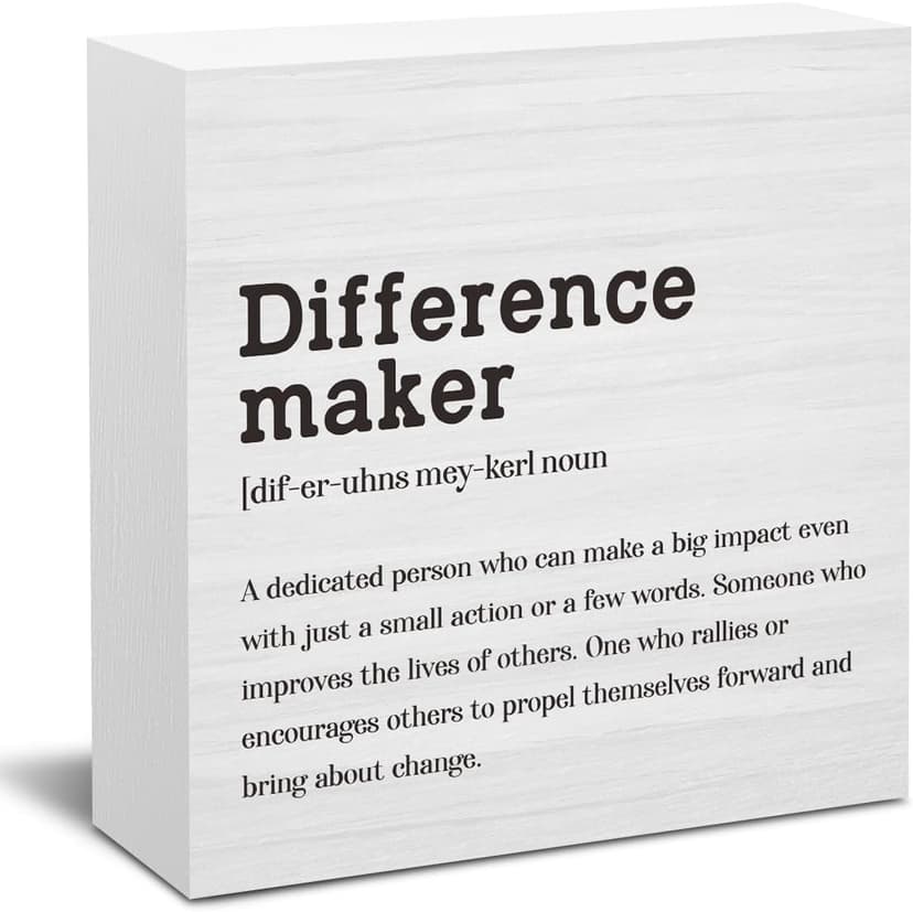 Difference Maker Definition Home Office Decor Wooden Box Sign, Motivational Farmhouse Decorative Positive Office Desk Accessories Wood Plaque Affirmations Wood Table Sign for TV Cabinet Shelf