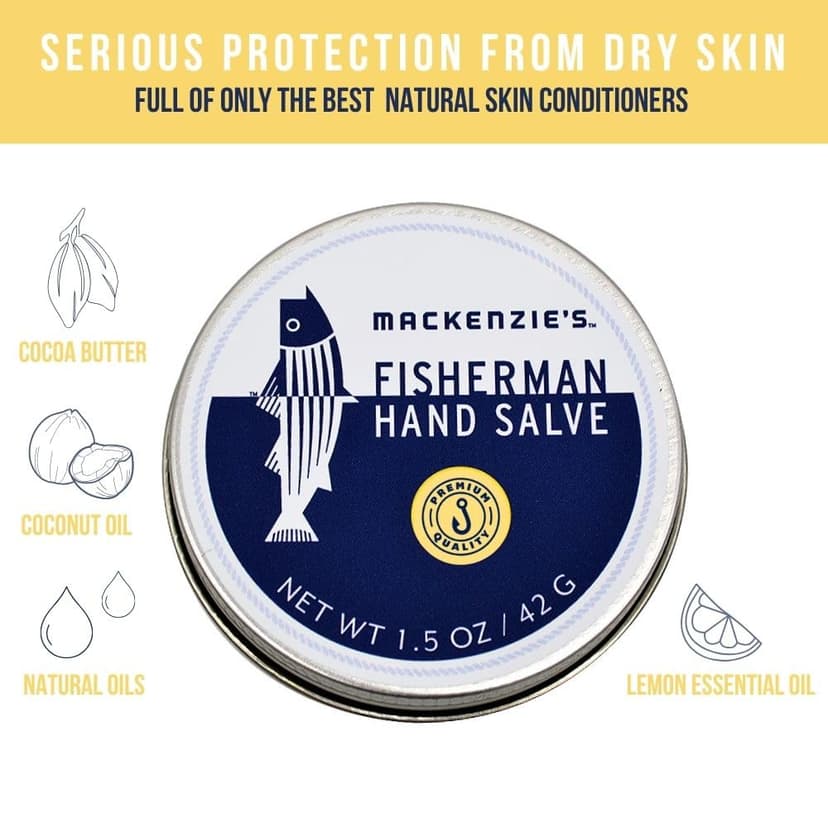 MacKenzie's Fisherman Hand Salve - Holiday Gifts for Men - Christmas Gifts for Fishermen - Stocking Stuffers - Coastal Holiday Gifts - All Natural - Hand Repair - 1.5 Ounce Tin
