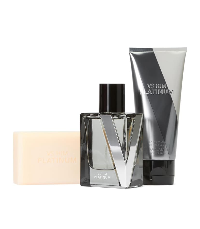 Victoria's Secret Platinum 3 Piece Luxe Fragrance Gift Set: 1.7 oz. Cologne, Travel Lotion, & Body Bar