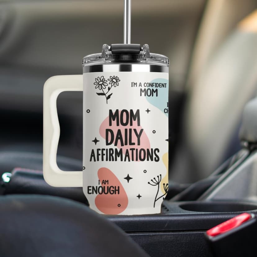 Mom Daily Affirmations Tumbler 40Oz – Gifts for Mom's Birthday, Mother's Day, Expecting Moms Present, Momma Gifts from Daughters, Sons, Kids, Inspirational Mama Mug, Mommy Coffee Cup