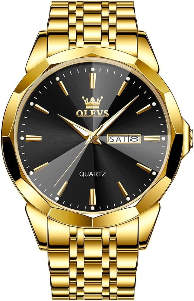 OLEVS Watch for Men Diamond Business Dress Analog Quartz Stainless Steel Waterproof Luminous Date Two Tone Luxury Casual Wrist Watch