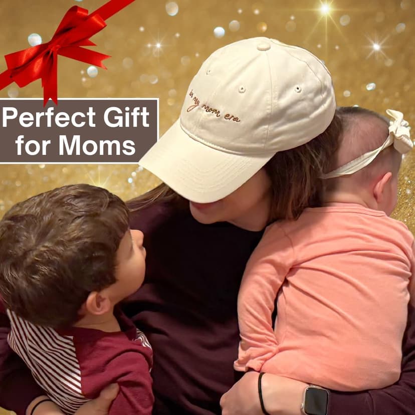 in My Mom Era Hat - Beige Baseball Cap for Moms, High Ponytail Hole, Minimalist Design, Mothers & New Mom Gifts