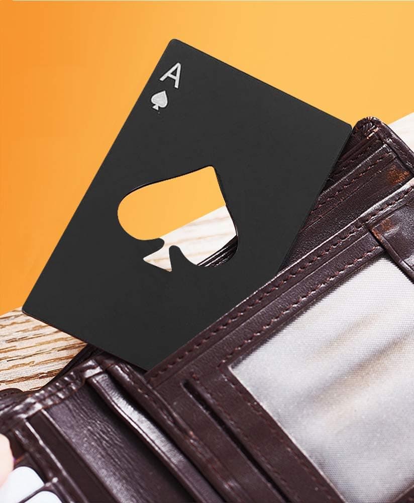 Wine Bottle Opener Stainless Steel Credit Card Size Casino Beer Bottle Opener Cap Opener for Your Wallet Wedding Party Groomsmen Bridesmaid Gifts 6 Pcs (Black)