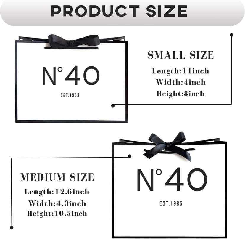 QLSKO 40th Birthday Keepsake Gift Paper Bag for Her Anniversary Party Present Shopping Tote Bags Women 40 Year Old Decorations Idea (1985 40th, Medium (Pack of 1))