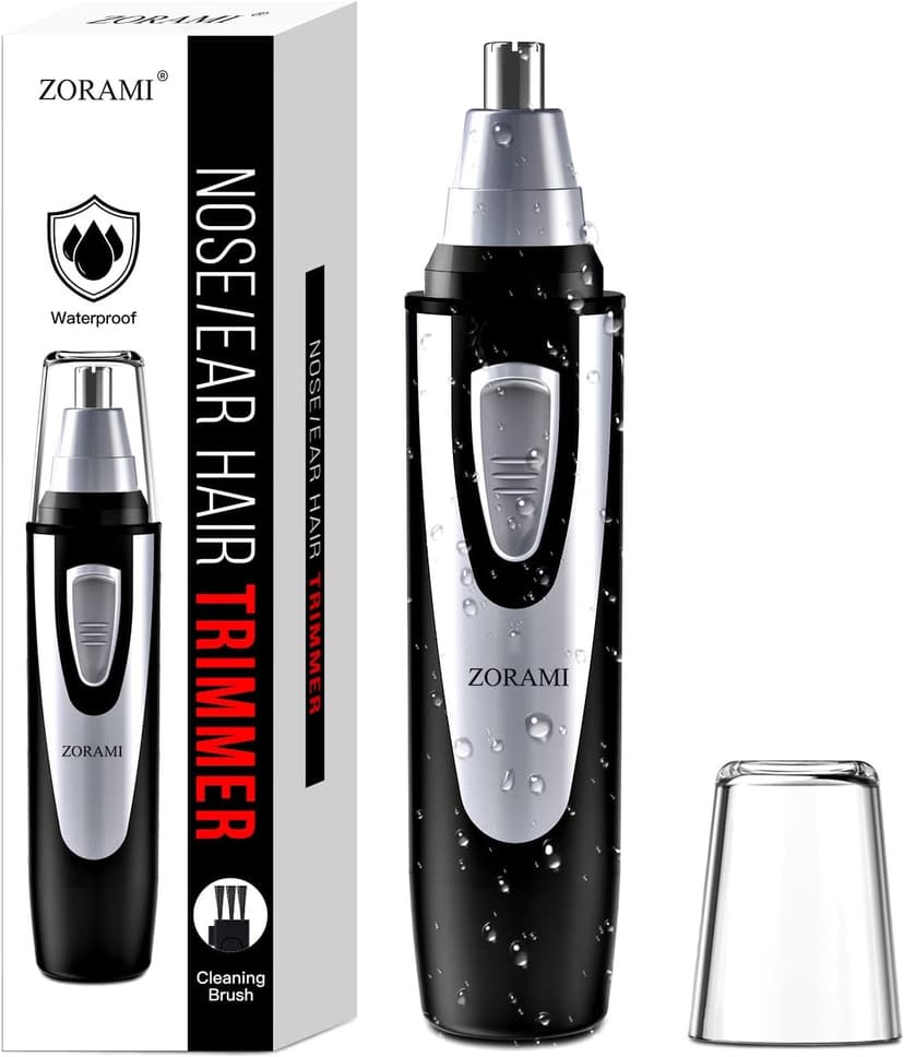 ZORAMI Ear and Nose Hair Trimmer Clipper - 2025 Professional Painless Eyebrow & Facial Hair Trimmer for Men Women, Battery-Operated Trimmer with IPX7 Waterproof, Dual Edge Blades for Easy Cleansing Black