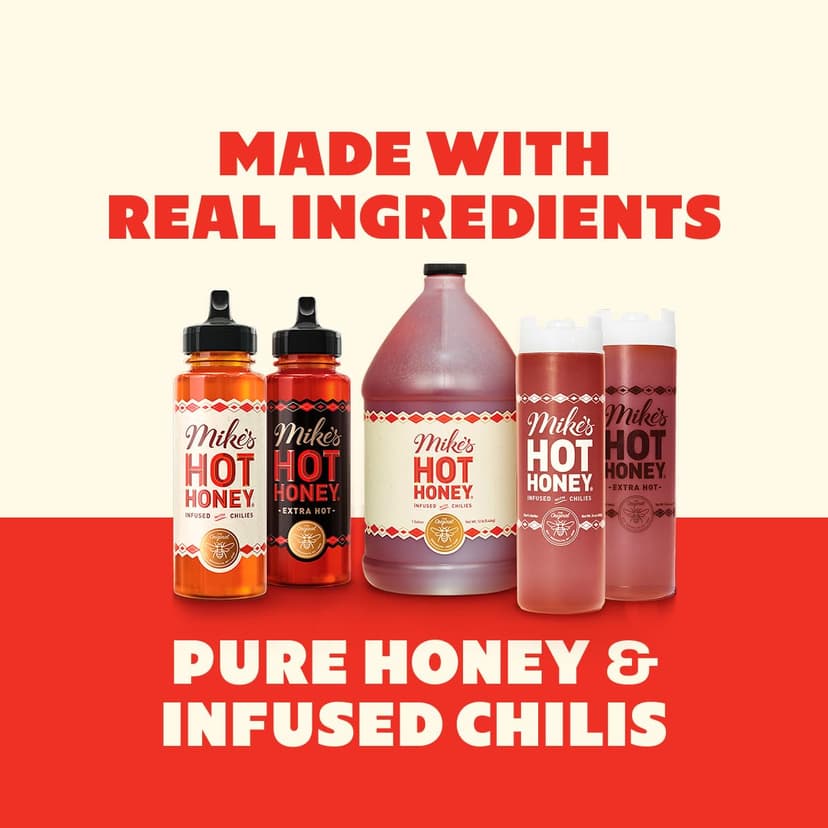 Mike's Hot Honey, America's #1 Brand of Hot Honey, Spicy Honey Infused with Chili Peppers, Certified Kosher, Gluten-Free, Paleo-Friendly, Sweet Heat, Perfect for Hot Sauce Lovers (10oz Bottle, 1 Pack)