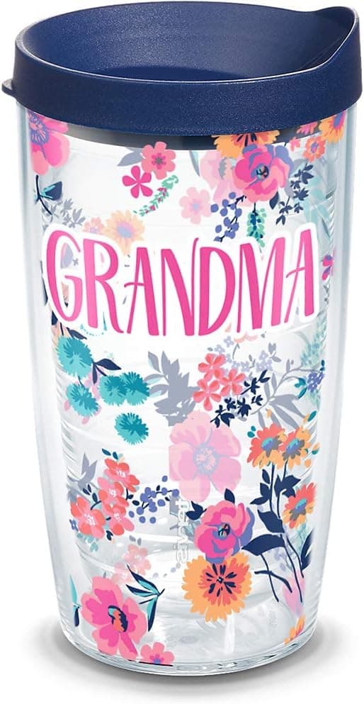 Tervis Made in USA Double Walled Dainty Floral Mother's Day Insulated Tumbler Cup Keeps Drinks Cold & Hot, 16oz, Grandma