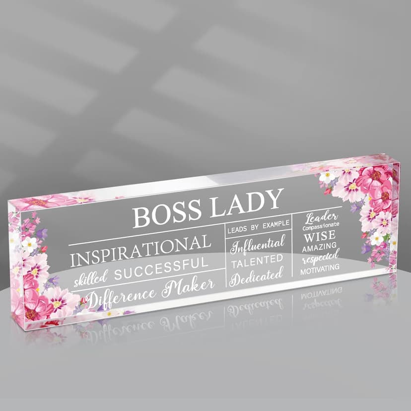 Pinkunn Boss Lady Gifts for Women Inspirational Quotes Office Gifts for Women Acrylic Boss Lady Office Decor Birthday Appreciation Keepsake and Paperweight for Leader(Classic Style)