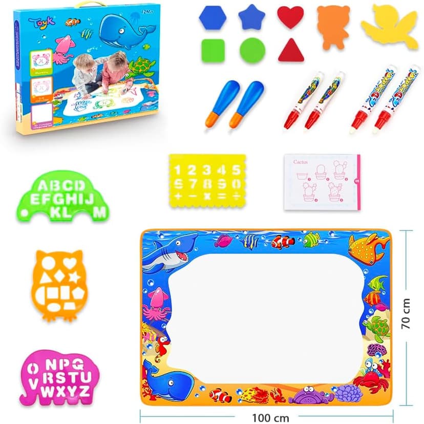 Water Doodle Mat - Kids Painting Writing Color Doodle Drawing Mat Toy Bring Magic Pens Educational Toys for Age 2 3 4 5 6 7 Year Old Girls Boys Age Toddler Gift