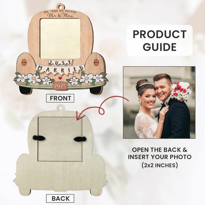 Just Married Personalized Christmas Ornaments - Wedding Gifts for Couples 2025, Bridal Shower Gift for Bride, Custom Wooden Ornaments with Picture, Newly Wed Gifts for The Couple Mr and Mrs Engagement