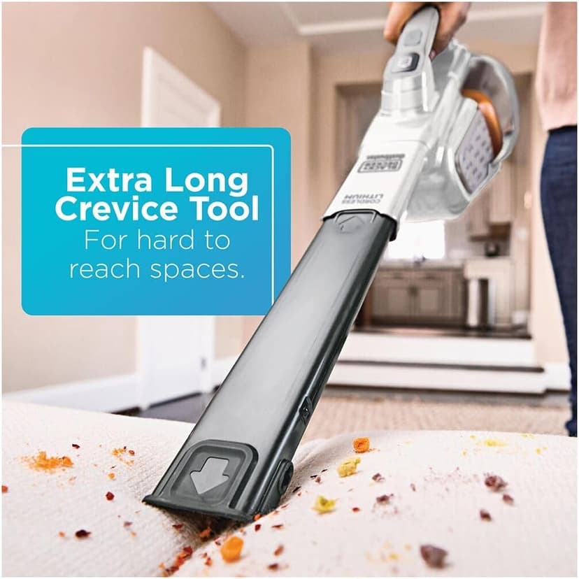 BLACK+DECKER Dust Buster Hand Held Vacuum Cordless Rechargeable, Portable Vacuum for Car, Extended Runtime, Powerful Suction, Extra Long Crevice Tool, AdvancedClean+ (HHVK320J10)