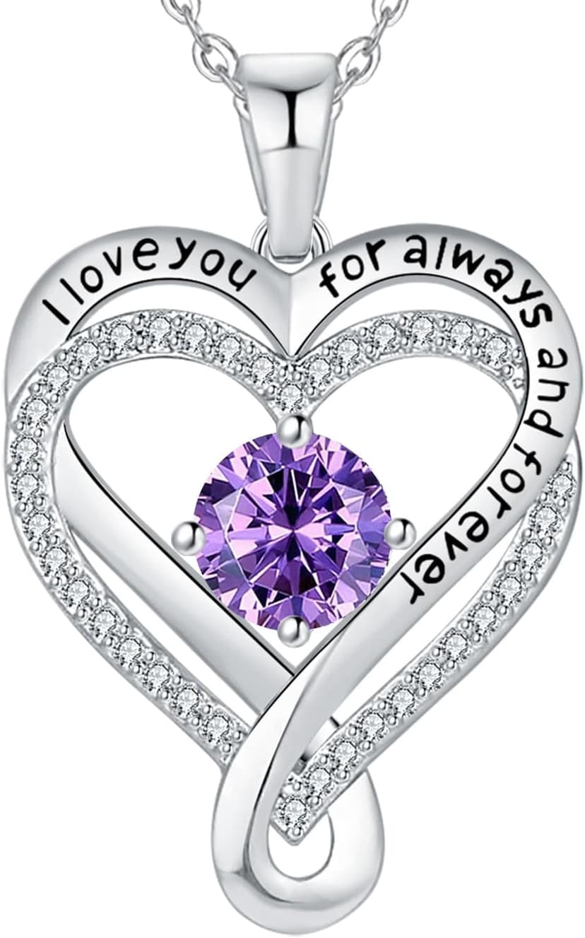 Jewelry for Women Wife Infinity Heart Birthstone I Love You Necklace S925 Anniversary Women Necklaces for Her Wife Birthday Gift Ideas, Birthday Present for Girlfriend Mom Daughter Sterling Silver