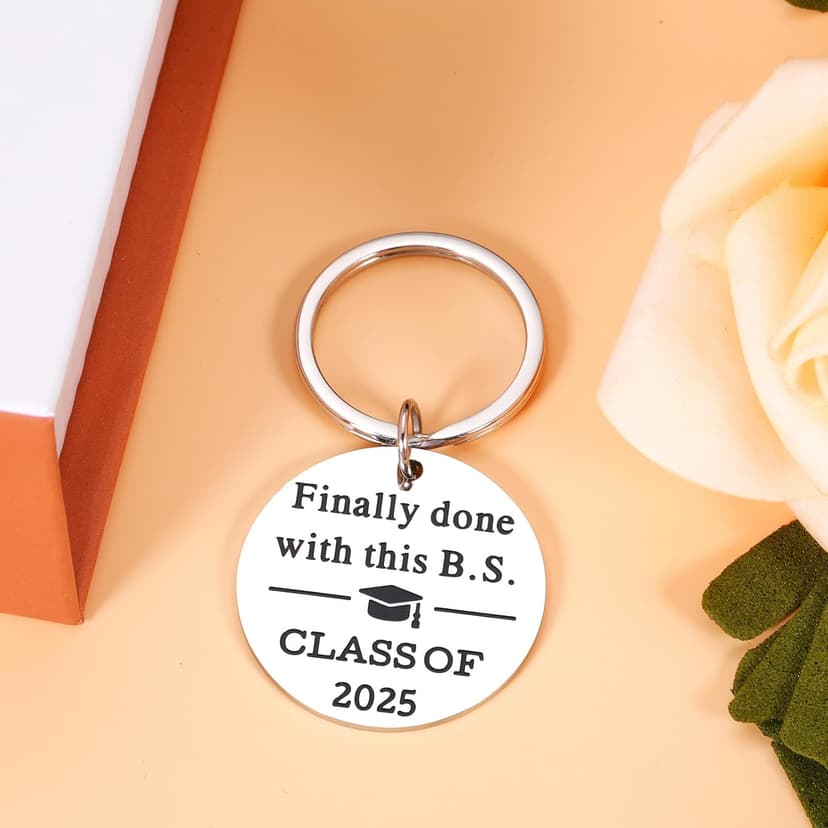 KINMES Funny College Graduation Gifts for Him Her 2025 College High School Master Degree Graduation Gifts, Senior Gift for Son Daughter Class of 2025 Keychain, Senior Night Gift for Graduate Friends