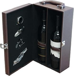 Lifestyle Top Handle Travel Two-Bottle Wine Carrier Case with 4 Piece Wine Accessory Set (Brown)