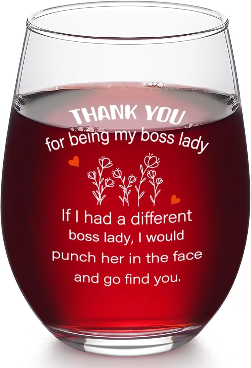 Futtumy Boss Lady Gifts, Bosses Day Gifts for Women, Thank You for Being My Boss Lady Wine Glass, Funny Boss Day Gift Office Christmas Birthday Retirement Gift for Women Manager, 17 Oz