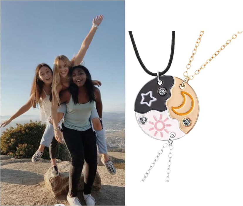 ZAHSY BFF Friendship Necklace for 3 Best Friends Gifts for Women Sun Moon and Stars Necklace Gifts for Bestie Sisters Best Friend Christmas Gift for Three Best Friend Birthday Gifts for Women