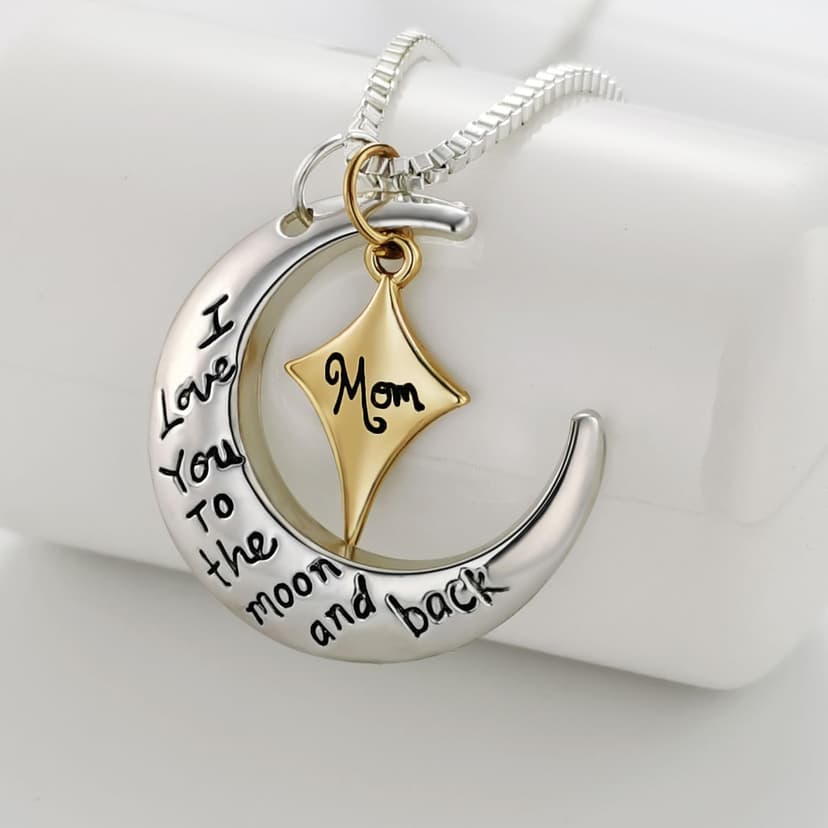 POWER WING Mom Necklace for Women Mom I Love You to The Moon and Back Moon Star Pendant Necklace Birthday Presents for Mom Mothers Gifts from Daughter Son