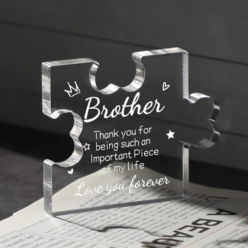 Funnli Gifts for Men Boys Acrylic Plaque - Fathers Day Christmas Birthday Gifts for Brother 3.35 x 2.76 Inch Desk Decorations - Brother Son Nephew Grandson Graduation Gifts from Sister