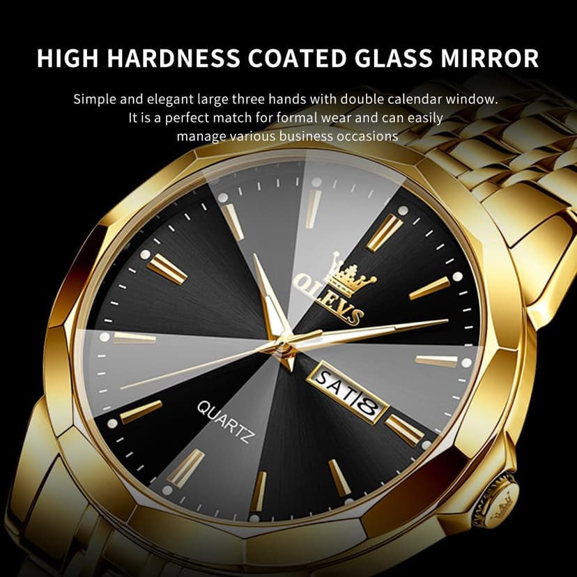 OLEVS Watch for Men Diamond Business Dress Analog Quartz Stainless Steel Waterproof Luminous Date Two Tone Luxury Casual Wrist Watch