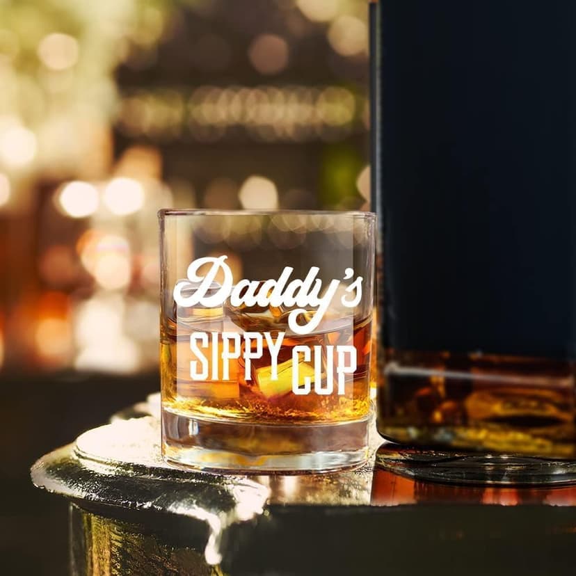 LIGHTEN LIFE Daddy's Sippy Cup Whiskey Glass 12 oz,Unique Dad Gift in Valued Wooden Box,Funny Gag Gift for New Dad,Father,Husband from Kids Wife for Father's Day,Birthday,Christmas