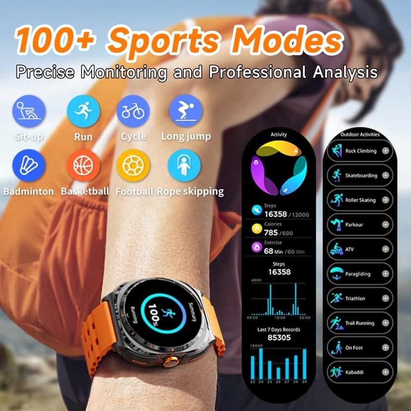 Smartwatch with Earbuds(Answer&Make Calls) IP67 Water Resistant Watch(2 Straps), Sports Watches 100+ Sports Modes (Cycling/Fitness/Hiking), DIY Watch Faces for Men Dad Husband