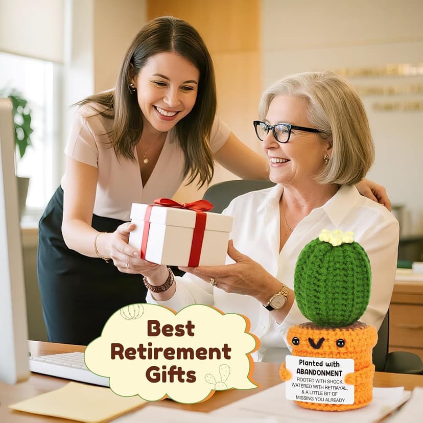 Funny Retirement Gift for Woman Men, Coworker Farewell Leaving Going Away Goodbye Gift for Women Coworker Boss Friend Teacher, Moving Away Off to College, Crochet Abandonment Cactus Decroration Card