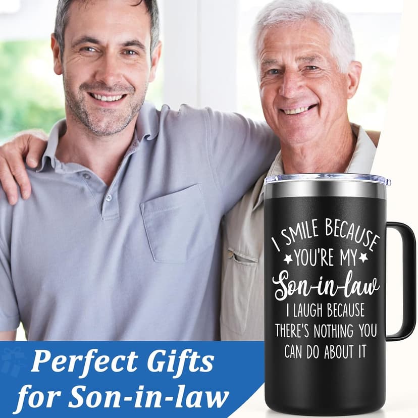 Lifecapido Son in Law Gifts, I Smile Because You’re My Son-in-law 20oz Insulated Coffee Mug, Birthday Christmas Gifts for Son in Law, Black