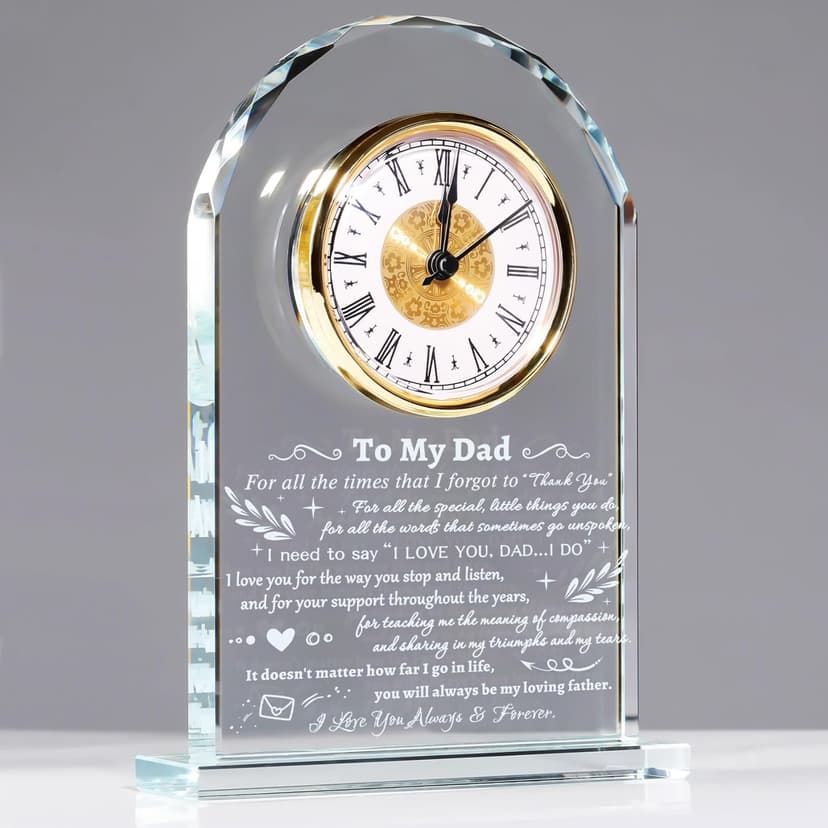 YWHL To My Dad Clock Gifts from Daughter Son, Laser Engraving Glass Clock Gift for Father‘s Day, Birthday Gifts for Dad Who Wants Nothing, Meaningful Keepsake Present for Father (Battery not Included)