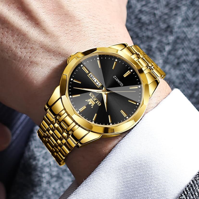 OLEVS Watch for Men Diamond Business Dress Analog Quartz Stainless Steel Waterproof Luminous Date Two Tone Luxury Casual Wrist Watch