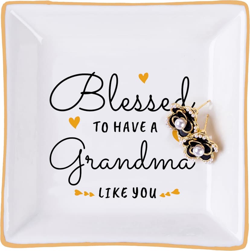 Grandma Birthday Gifts from Granddaughter Grandson, Gift for Grandma Jewelry Ring Dish Blessed to have a grandma like you, Mother's Day Christmas Valentines Day Gifts for Grandma Nana