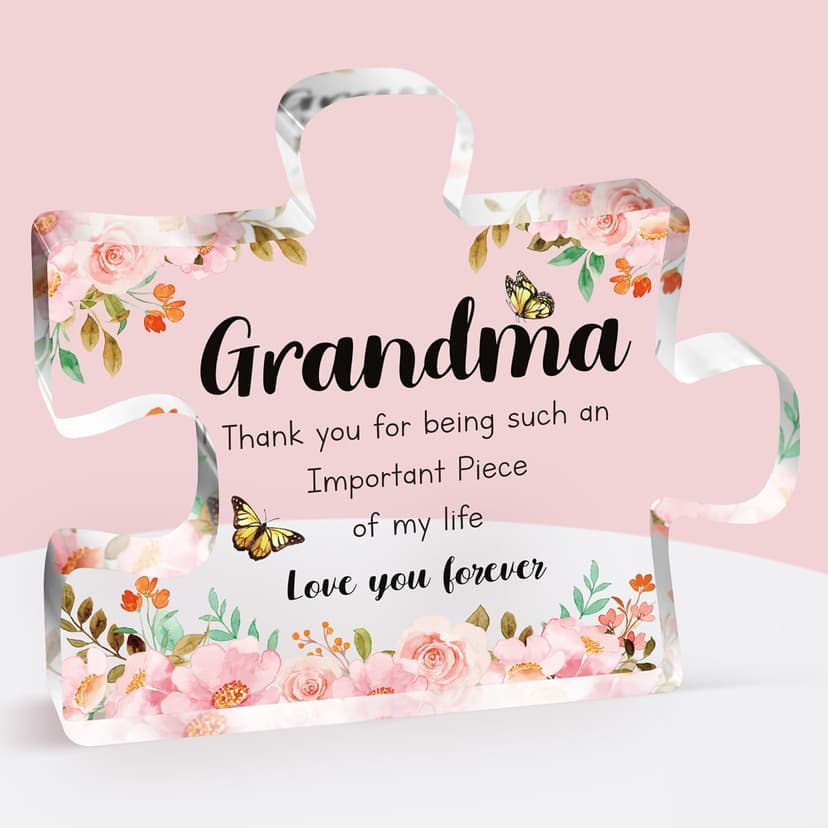 Grandma Gifts - Delicate Grandma Birthday Gifts from Grandkids - Engraved Acrylic Puzzle Piece 3.9 x 3.3 inch - Mothers Day Christmas Birthday Gifts for Grandma Grandmother, Ideas