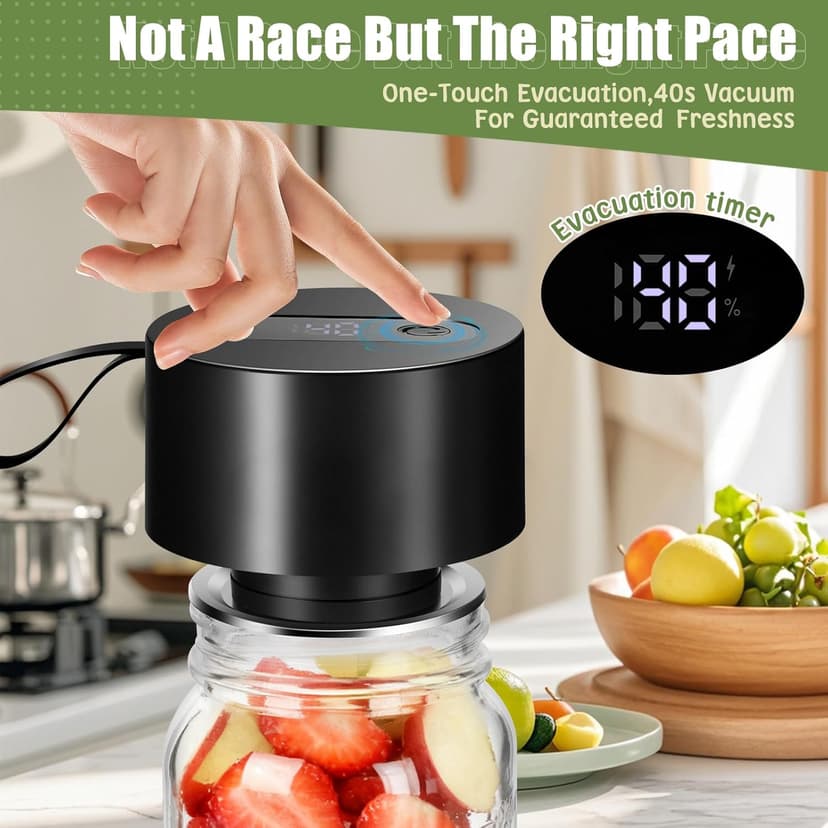 Electric Mason Jar Vacuum Sealer: Upgraded 3-in-1 Portable Vacuum Sealer Kit - for Mason Jars Vacuum Seal Bags & Containers - Ideal for Jams Pickles Dry Foods Grains Black