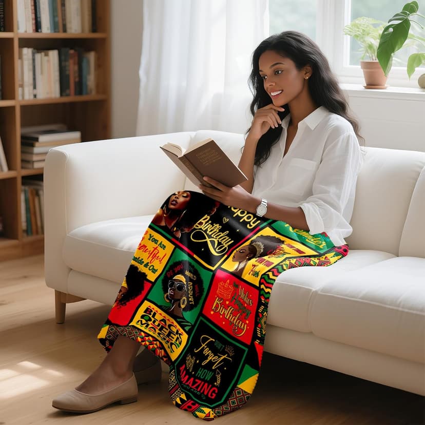 African American Birthday Gifts for Women, Birthday Black Lady Women Girl Positive Blanket 60"X50", Encouragement Inspirational Birthday Gifts, Afro Gifts Idea for Best Friend Healing Birthday Gifts