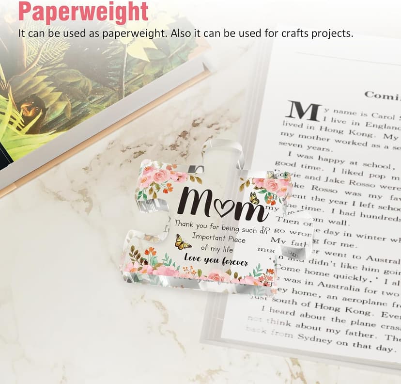Gifts for Mom - Delicate Mom Birthday Gifts from Daughter Son - Engraved Acrylic Block Puzzle Piece 3.9 x 3.3 inch - Mothers Day Christmas Birthday Gifts for Mom, Ideas