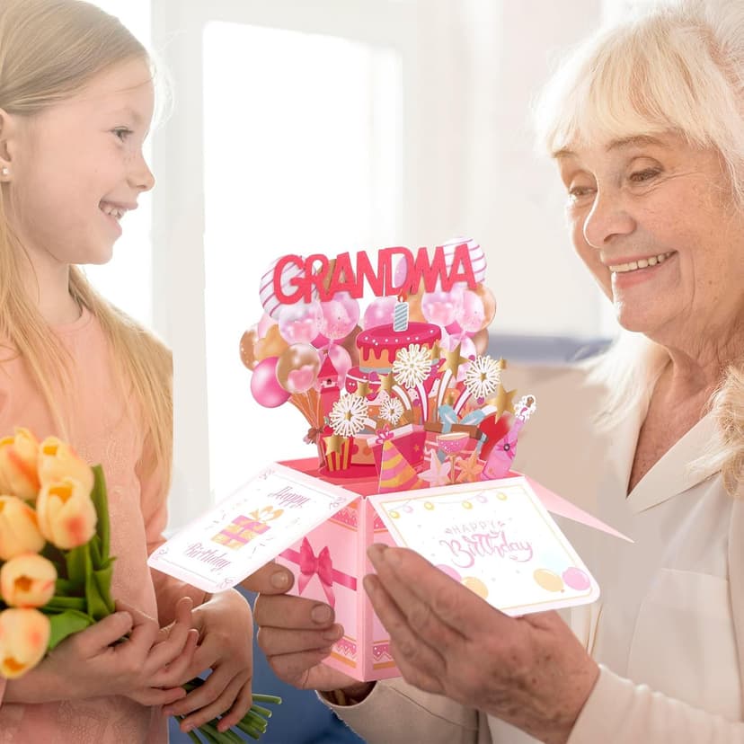 Happy Birthday Grandma Pop up Card, Colorful Popup Mothers Day Birthday Greeting Card with Envelope Great Grandma Birthday Gifts Best Nana Gifts Creative Gift Idea for Grandma