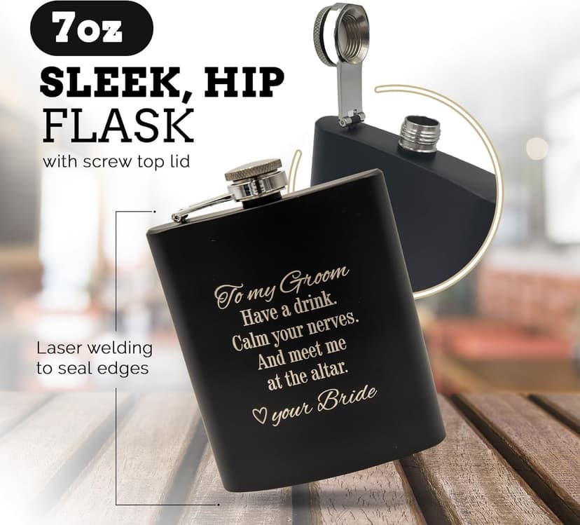 Groom Gifts from Bride on Wedding Day, Gifts for Groom to be, Fiance Gifts for Him, Bride and Groom Flask, Groom Gift, Groom Engagement, Wedding Gift for Husband, Future Husband Gifts, Hip Flask (GB)