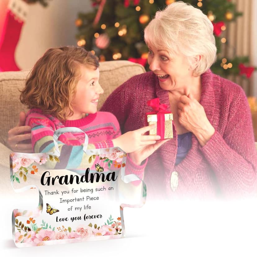Grandma Gifts - Delicate Grandma Birthday Gifts from Grandkids - Engraved Acrylic Puzzle Piece 3.9 x 3.3 inch - Mothers Day Christmas Birthday Gifts for Grandma Grandmother, Ideas