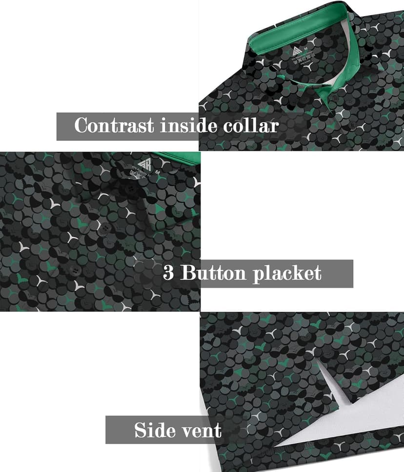 ZITY Men's Golf Shirts Short Sleeve Moisture Wicking Performance Print Patterns Casual Collared Golf Polo Shirt for Men
