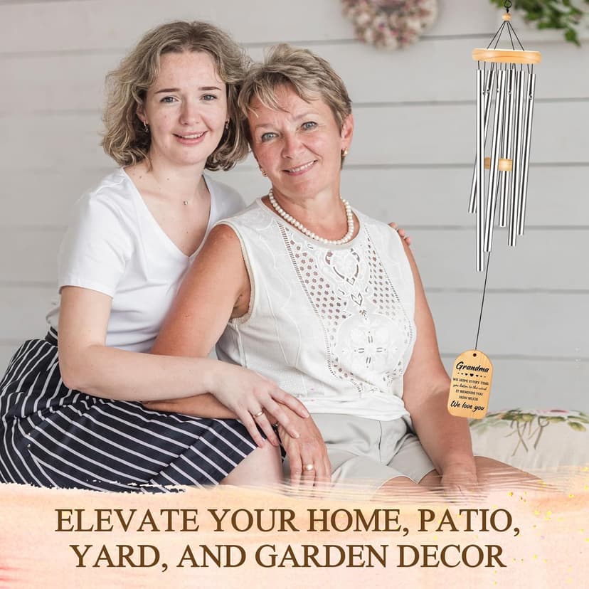 Gifts for Grandma, Grandma Birthday Gifts, Grandma Wind Chimes, Best Christmas Mothers Day Thanksgiving Present for Grandmother, Nana, Granny, 25.5 inches, Silver