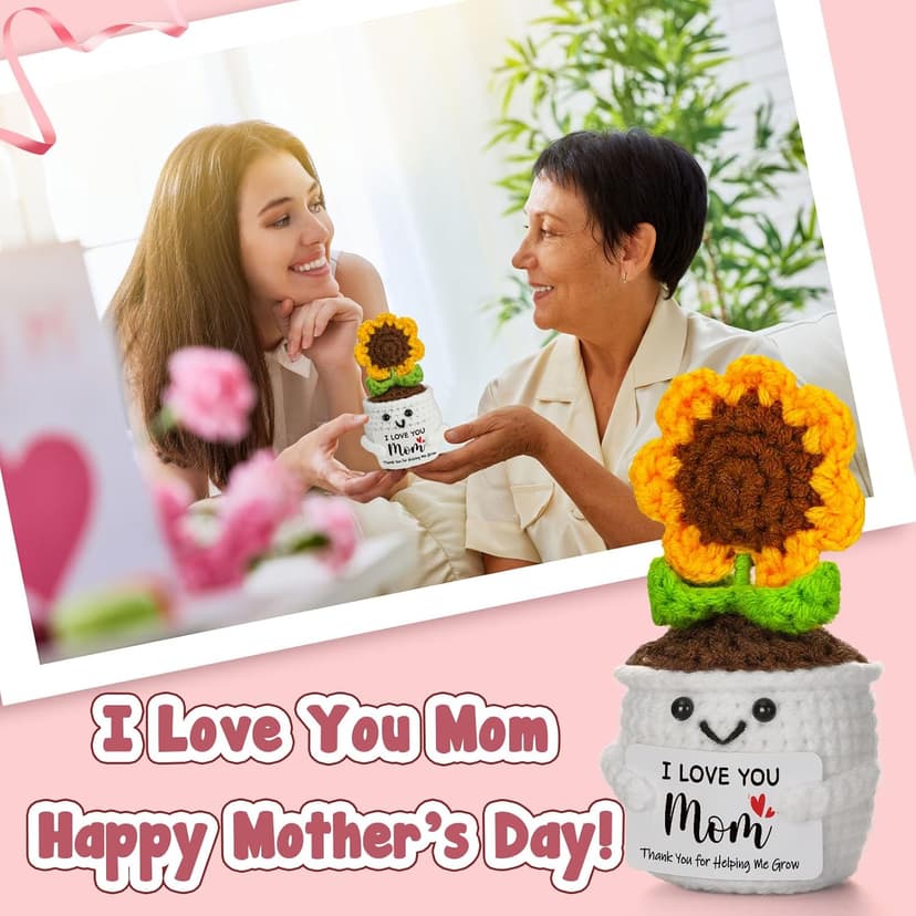 MBL Gifts for Mom Mothers Birthday - Mom I Love You, Handmade Funny Cute Crochet Sunflower for Mother Mama Mommy Birthday Mother’s Day Christmas Stocking Stuffers Present from Daughter Son