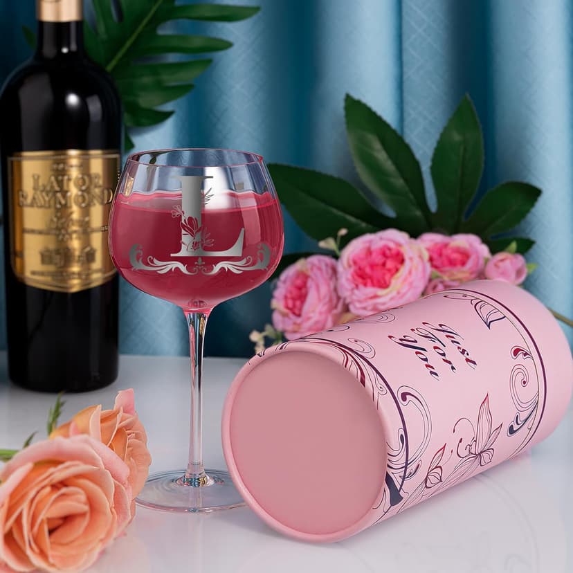 Personalized Monogram Gifts for Women - Customized Initial A-Z Wine Glass, Unique Christmas Birthday Gifts for Her, Mom, Wife, Sister, Daughter, Friend (Letter L)