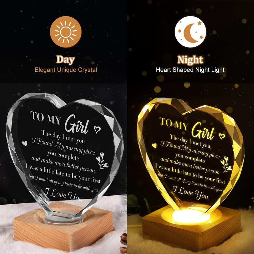 to My Girl Gifts 3D Illusion Lamp for Girlfriend, Engraved Crystal Night Light Presents, Birthday Anniversary Christmas Valentines Day Gifts for Girlfriend Wife from Husband Boyfriend