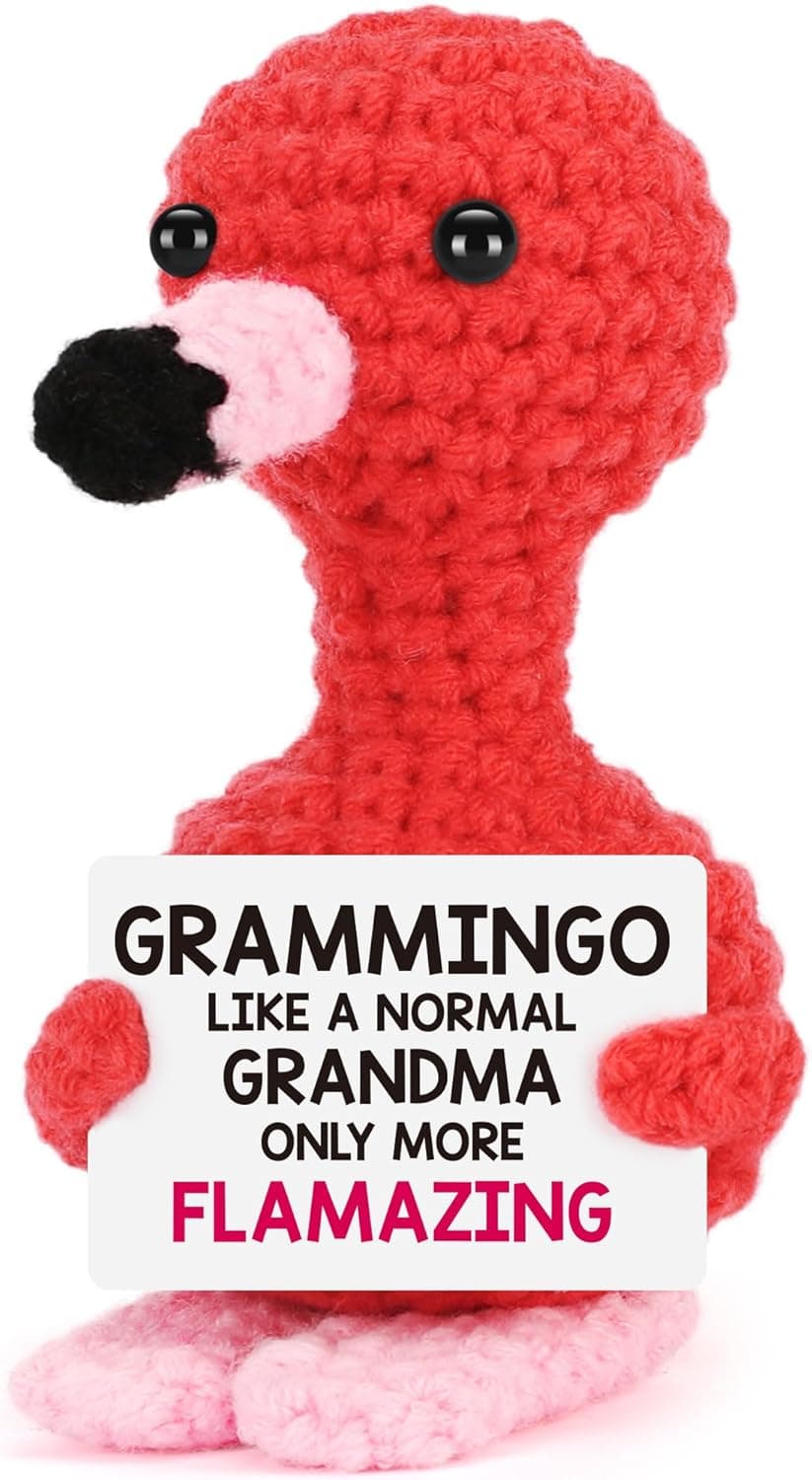 Grandma Birthday Gifts from Grandkids, I Love You Grandmother Birthday Gifts, Christmas for Great Grandma Nana Gigi Mimi Present from Granddaughter Grandson, Funny Handmade Crochet Flamingo Grammingo