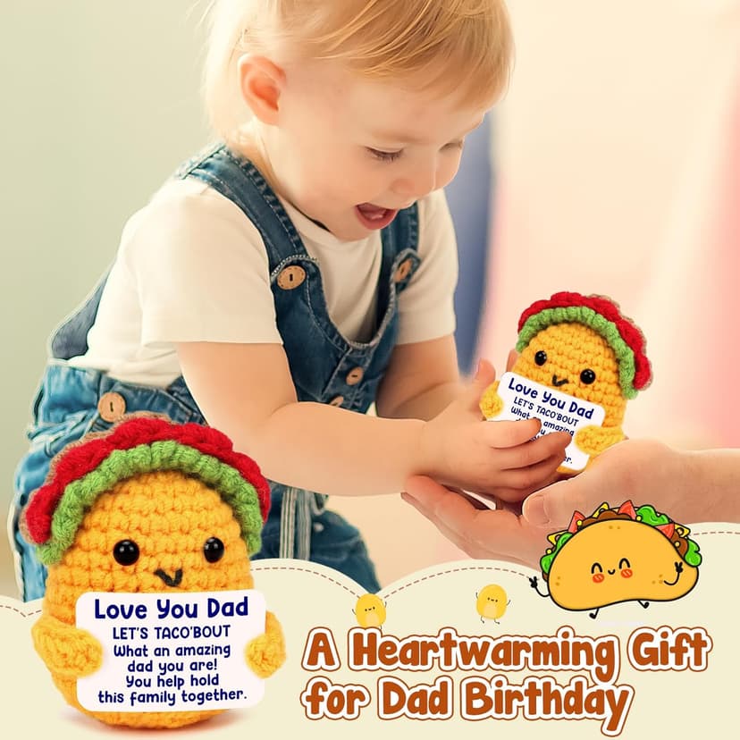 Dad Christmas Birthday Gifts from Daughter Son I Love Best Dad Ever Gifts for New Single Step Dads Thank You Daddy Cool Funny Present Fathers Day Handmade Crochet Taco Gift