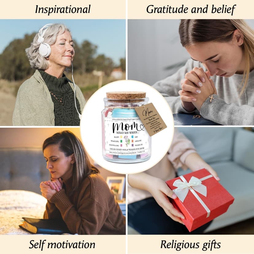 NewEleven Christmas Gifts For Mom, Mom Gifts From Daughters Son on Mother Birthday, Bible Jar, Christian Gift for Wife, Thank You Gift Decorative Inspirational Scripture Jar with 92 Bible Verses