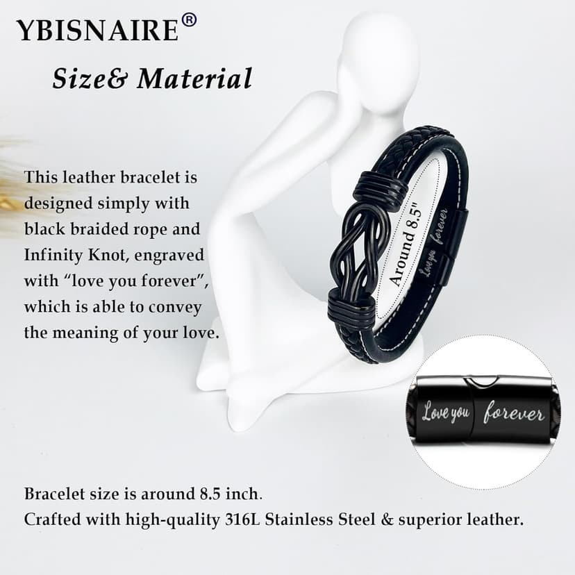 Gifts for Men Him Husband Boyfriend Dad Son Grandson Nephew, Cool Love Infinity Leather Bracelets Fathers Day Ideas Present Gift for Birthday Anniversary Retirement Christmas