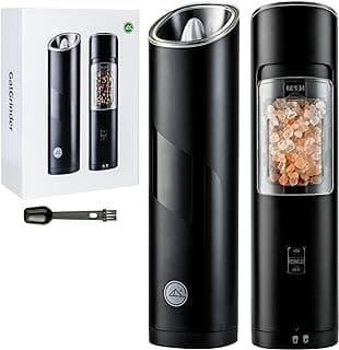 Gravity Electric Salt and Pepper Grinder Set, Adjustable Coarseness, Warm LED Light, One-handed Automatic Operation, Battery Powered, Black, Electric Pepper Mills