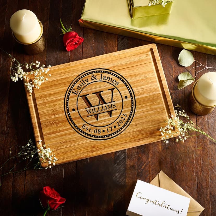 Personalized Cutting Board Wedding Gift - Custom Wood Wedding Registry Gift, Personalized Bridal Shower Gifts for the Couple, Engraved Charcuterie Board, 50th Anniversary Monogram Cutting Board