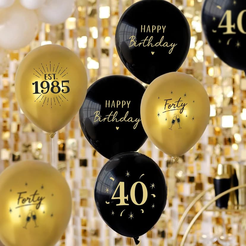 24pcs 40th Birthday Balloons Decorations for Men Women Black Gold Happy 40th Birthday Decorations Latex Balloons