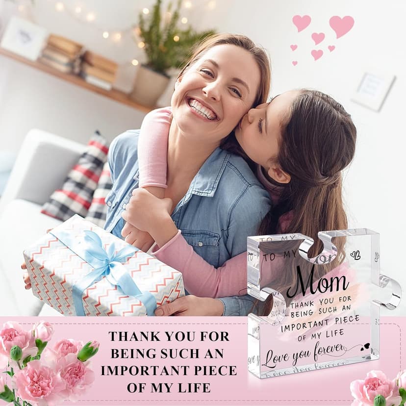 LukieJac Gifts for Mom from Daughter Son - Best Mom Ever Gifts Unique Mother Birthday Acrylic Puzzle-Shaped Plaque Desk Decorations Present for Mom Christmas Anniversary